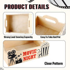 1 Pcs Movie Night Snack Trays with Handles DIY Wooden Snack Basket Organizer Reusable Snack Trays Basket Box Supplies for Party (11.81" X 8.66" X 3.94")