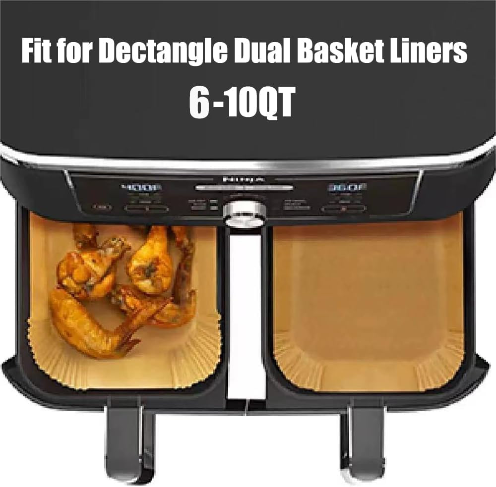 100 Pcs Air Fryer Parchment Paper Liners,8.6X5.5 in Rectangle Air Fryer Liners Disposable for Dual Basket 6-10 QT, DZ201-DZ401-DZ071 Air Fryer Frying,Baking,Roast