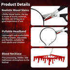 2Pcs Halloween Fake Knife Headband Kits, Vampire Fake Blood Necklace and Fake Scissor Headband, Halloween Zombie Accessories