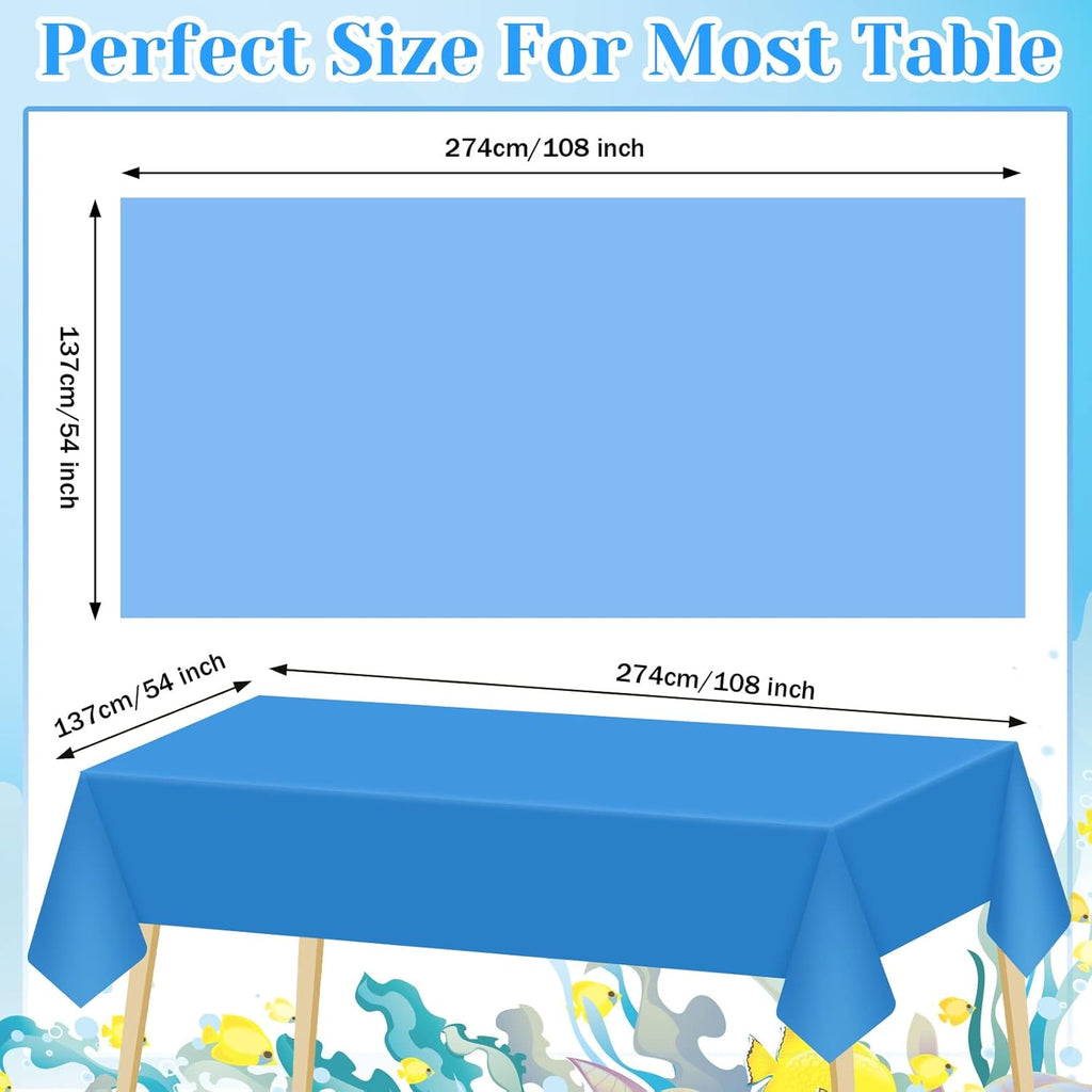 12 Pcs Ocean Tablecloth Disposable Plastic Tablecloth Waterproof Table Cover for Rectangle Sea Table Cover for Surf Ocean Pool Party Birthday Decor, 54 X 108 Inch, Lake Blue, Sky Blue, Dark Blue