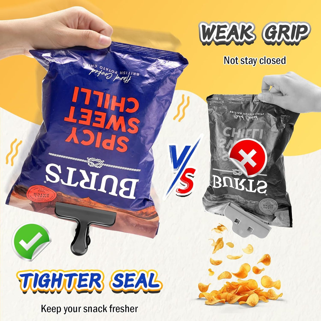 12 Pack Stainless Steel Chip Clips, Bag Clips for Food, Heavy Duty Chip Clip for Kitchen and Office to Seal Coffee Bags, Paper Sheets, Metal Clip Air Tight Seal-3 Inches, Black