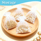 100PCS Organza Bags 4"X6" - Small Organza Sachet Jewelry Gift Favor Bags Drawstring Mesh Bags Gifts Valentines Wedding Eid Mubarak Halloween Eve Christmas New Year Party Candy Fruit Wrap Bulk White