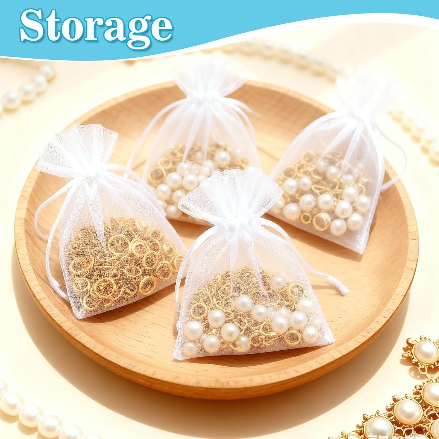 100PCS Organza Bags 4"X6" - Small Organza Sachet Jewelry Gift Favor Bags Drawstring Mesh Bags Gifts Valentines Wedding Eid Mubarak Halloween Eve Christmas New Year Party Candy Fruit Wrap Bulk White