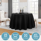 1 Pack 120Inch round Tablecloth Polyester Table Cloth, Stain Resistant and Wrinkle Polyester Dining Table Cover for Kitchen Dinning Party Wedding Rectangular Tabletop Buffet Decoration(Black)
