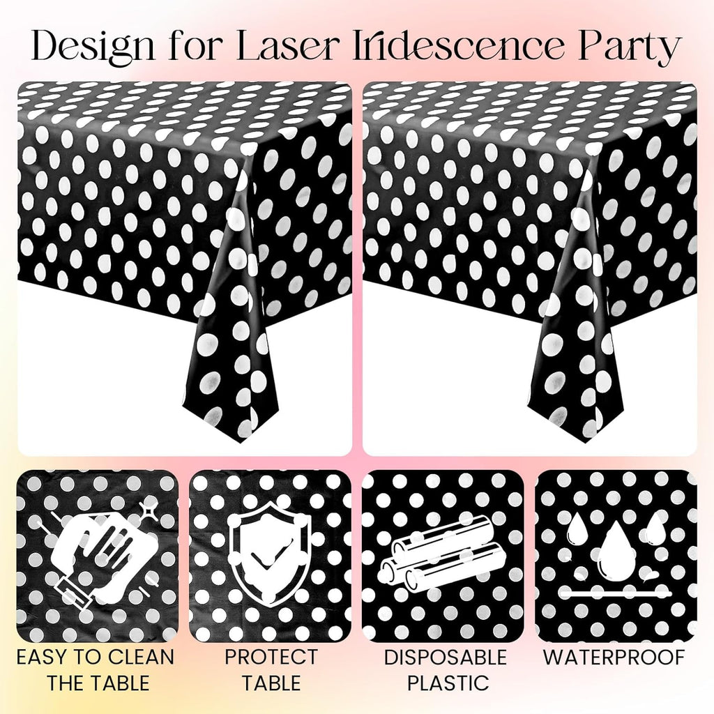 1 Piece Black Polka Dot Rectangle Tablecloth - 54X72" Decorative & Stain Resistant Table Cloth with Polka Dot Pattern, Table Cover for Halloween, Dining, Buffet, Wedding, Camping, Party