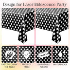 1 Piece Black Polka Dot Rectangle Tablecloth - 54X72" Decorative & Stain Resistant Table Cloth with Polka Dot Pattern, Table Cover for Halloween, Dining, Buffet, Wedding, Camping, Party