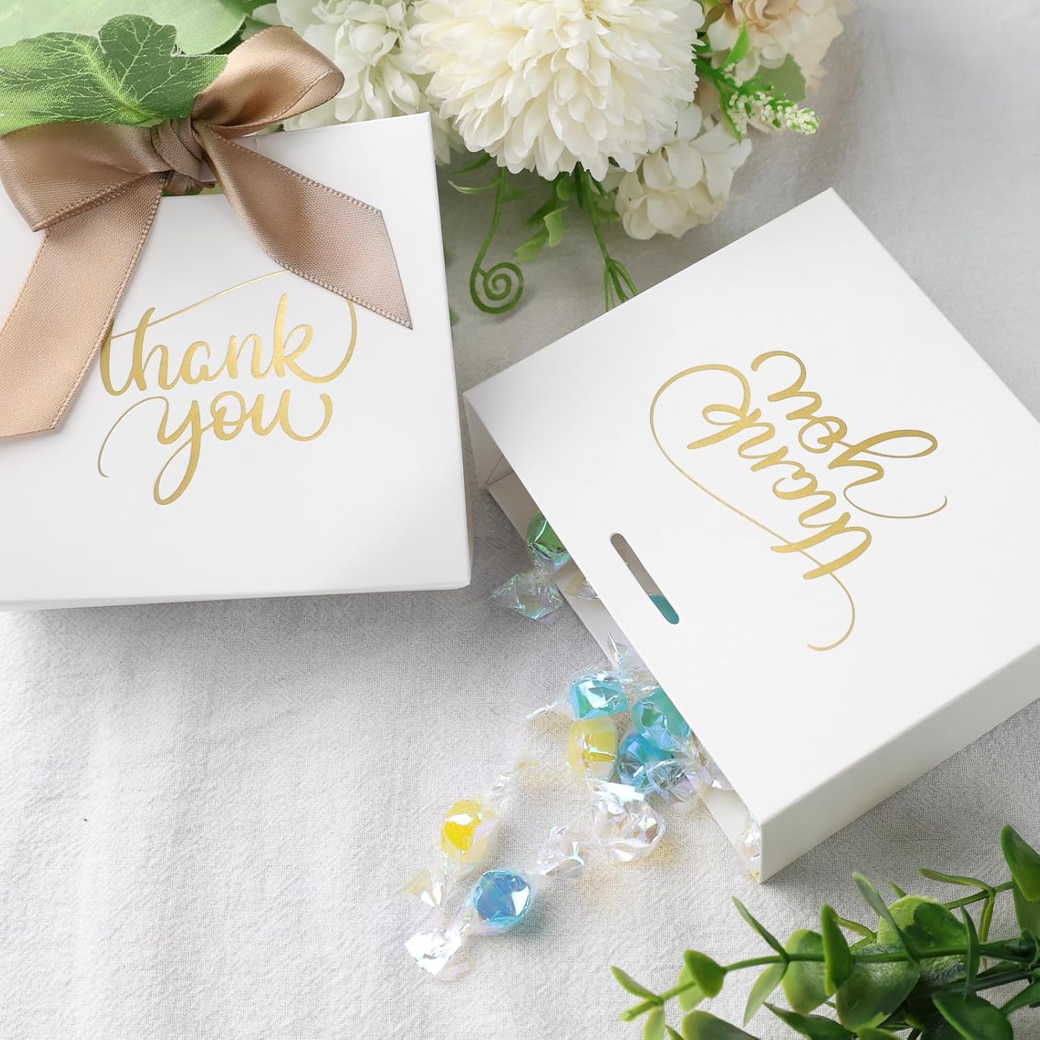 24PCS Thank You Gift Bags,White Party Favor Bags with Bow Ribbon Mini Candy Boxes for Wedding Bridal Baby Shower Birthday Party