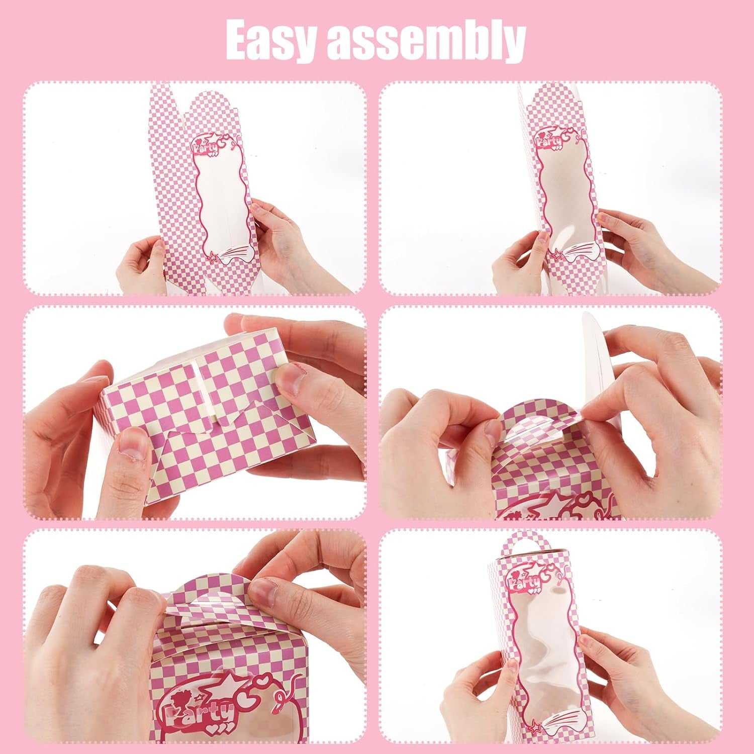 22PCS Gift Boxes,3X2X9 Inches Party Favor Boxes with Window, Pink Gift Wrapping with Handle for Girls Snacks, Candy, Toys,Birthday Themed Party