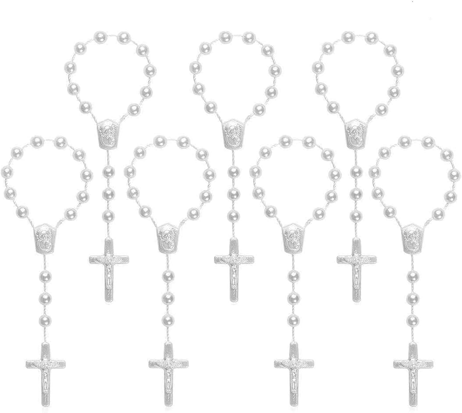24 Pieces Baptism Rosary Acrylic Rosary Beads Mini Rosaries with Angel for the First Communion Baptism Party Favors (White)