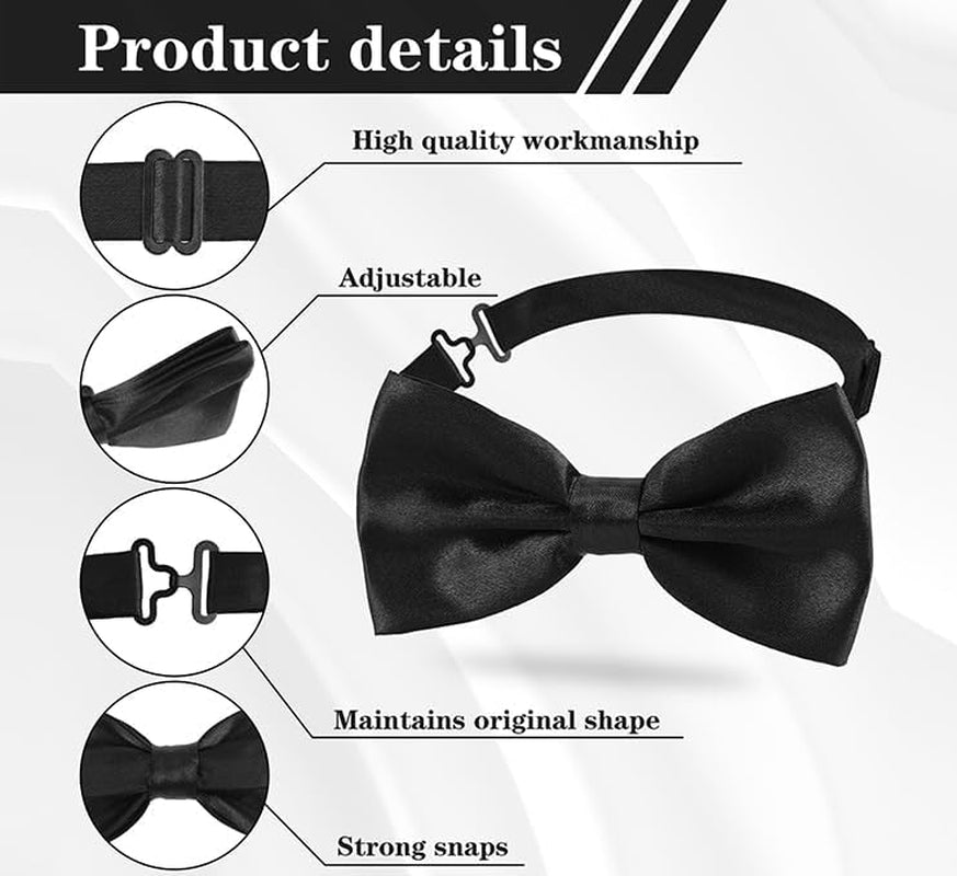2PCS Bow Ties for Men, Adjustable Black Bow Tie, Classic Bow Tie for Weddings, Banquets, Bands, Graduations, Christmas, Celebrations and Any Other Formal Occasions
