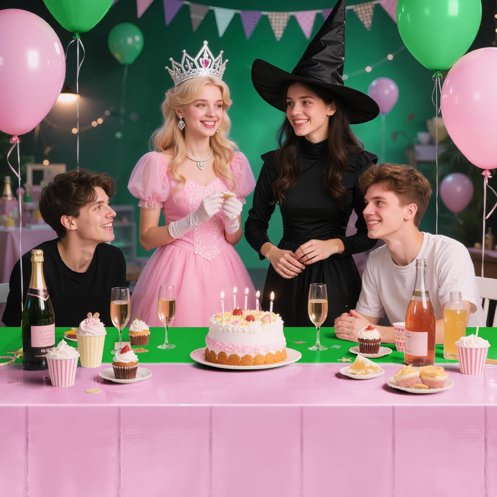 1 Pack Pink Green Foil Tablecloth, 40X106 Shiny Metallic Party Table Cover for Birthday, Princess Witch Theme, Graduation, Baby Shower, Celebration Decorations