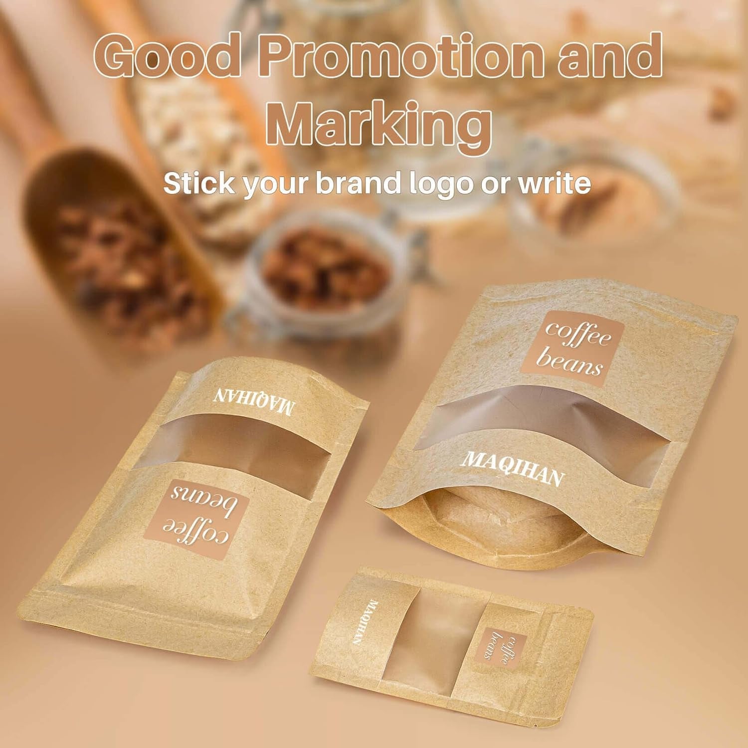 24 Stand up Pouches Bags - 7"×10" Resealable Ziplock Kraft Paper Bags with Window Food Packaging Homemade Bagel Bread Cookie Candy Tea Herb Spice Coffee Jerky Dog Treat Small Business