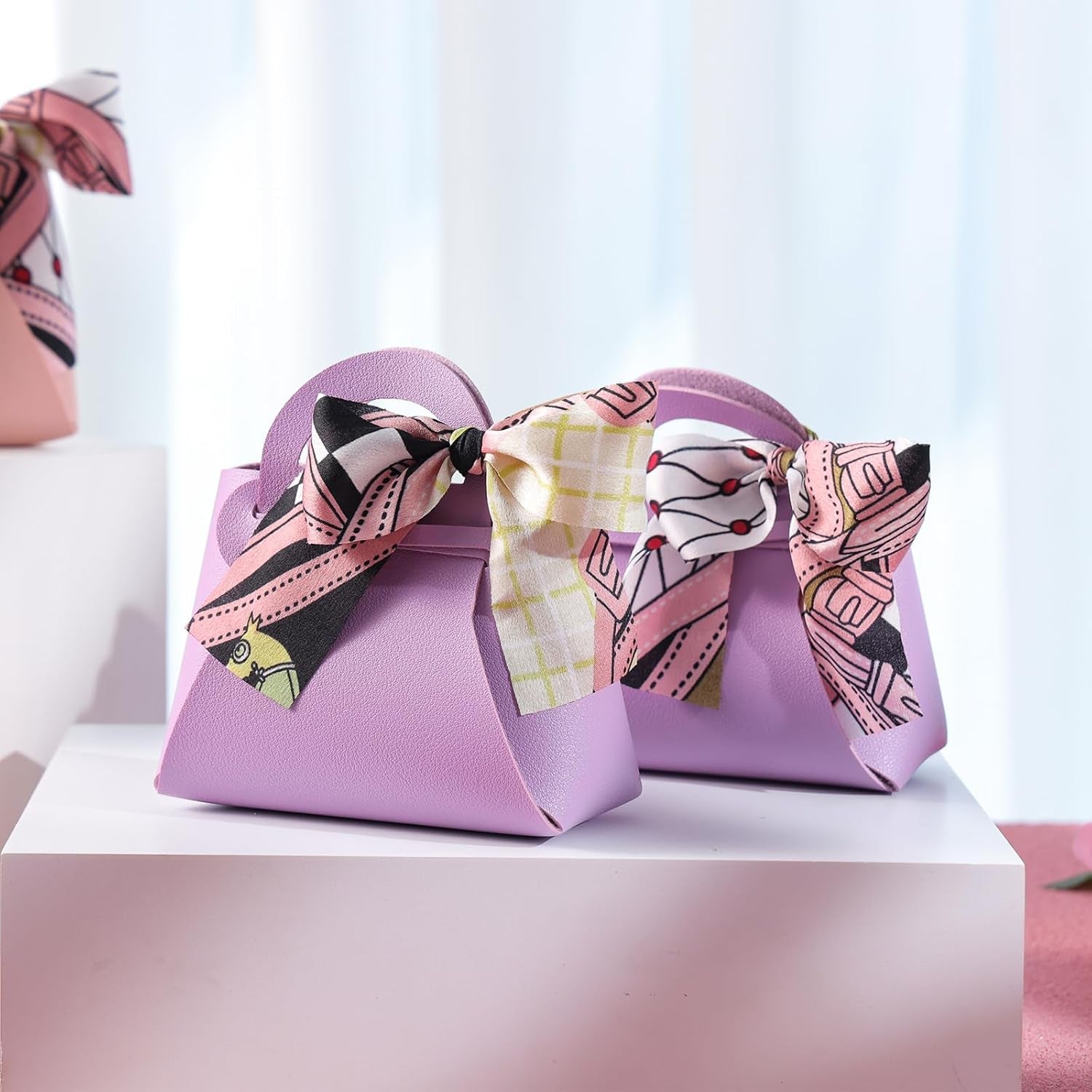 10PCS Mini Gift Boxes, Purple PU Leather Party Favor Bags with Handle for Wedding Bridal Shower Birthday Party Decoration, 4.7"X2"X5.1"