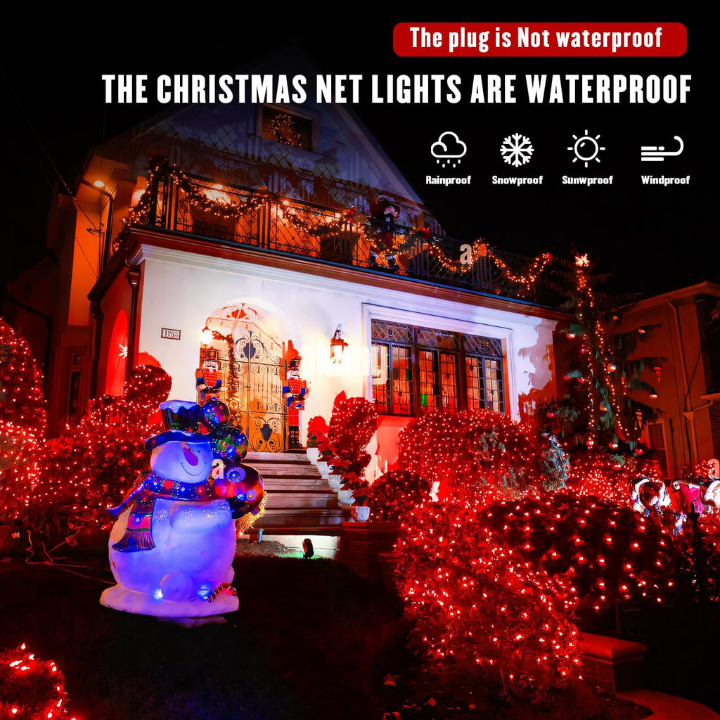 200 LED Red Christmas Net Lights, 9.8Ft X 6.6Ft Connectable Christmas Bush Lights with Remote, 8 Modes Plug in Net Light Outdoor Mesh Light Waterproof for Tree, Yard, Fence Decoration