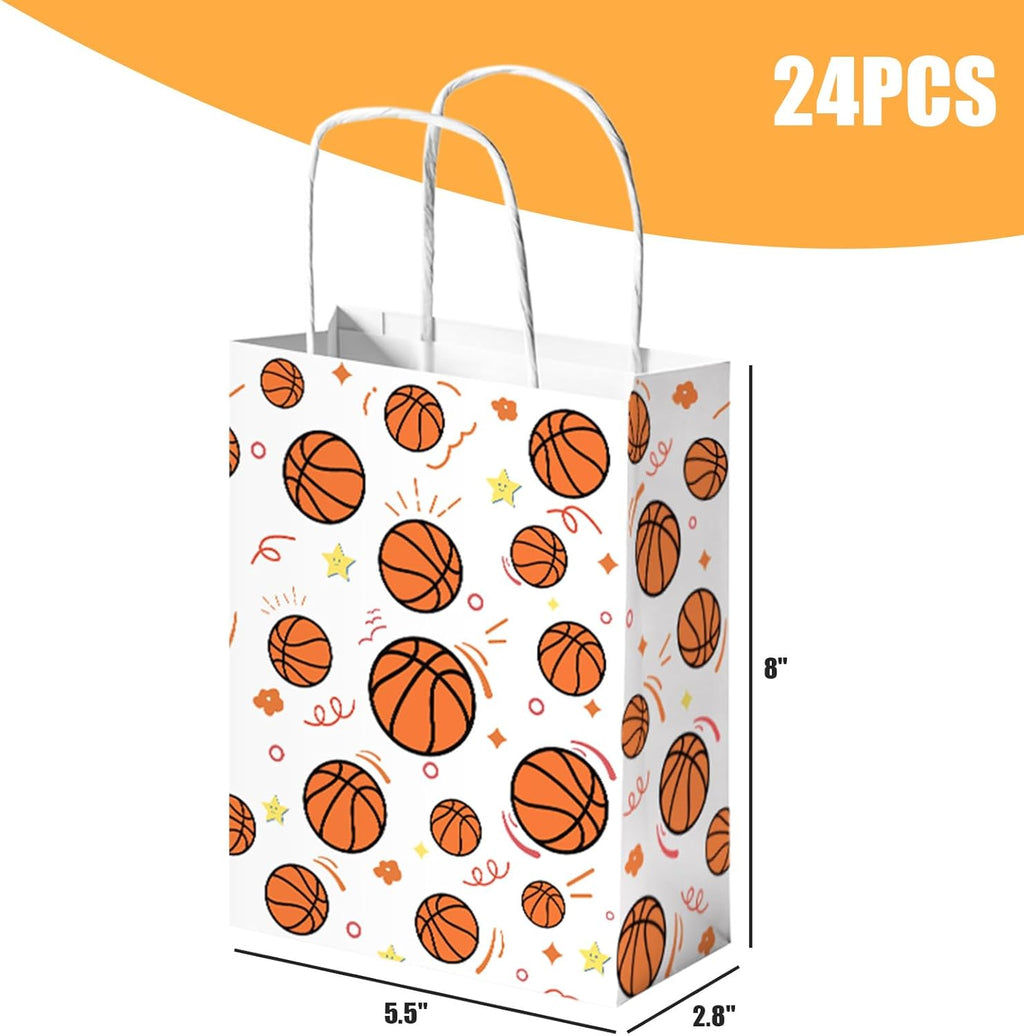 24 Pack Gift Bags, 5.5" X 2.8" X 8" Basketball Party Favor Bags with Handles for Sports Themed Party Girls Boys Birthday Decoration