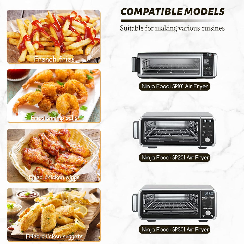 12 Inch Air Fryer Parchment Paper Squares with 4 PCS Black Non-Stick Reusable Grilling Mat for Ninja Foodi Flip SP101/SP201/SP301/SP351, Cuisinart Toaster Oven, Microwave