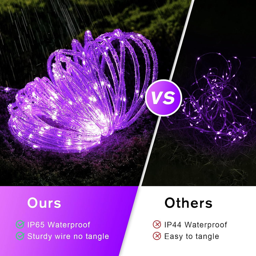 200 LED Purple Christmas Lights Plug In, 66 FT Indoor Outdoor Purple Rope Lights for outside Halloween Decorations Garden Patio Christmas Tree