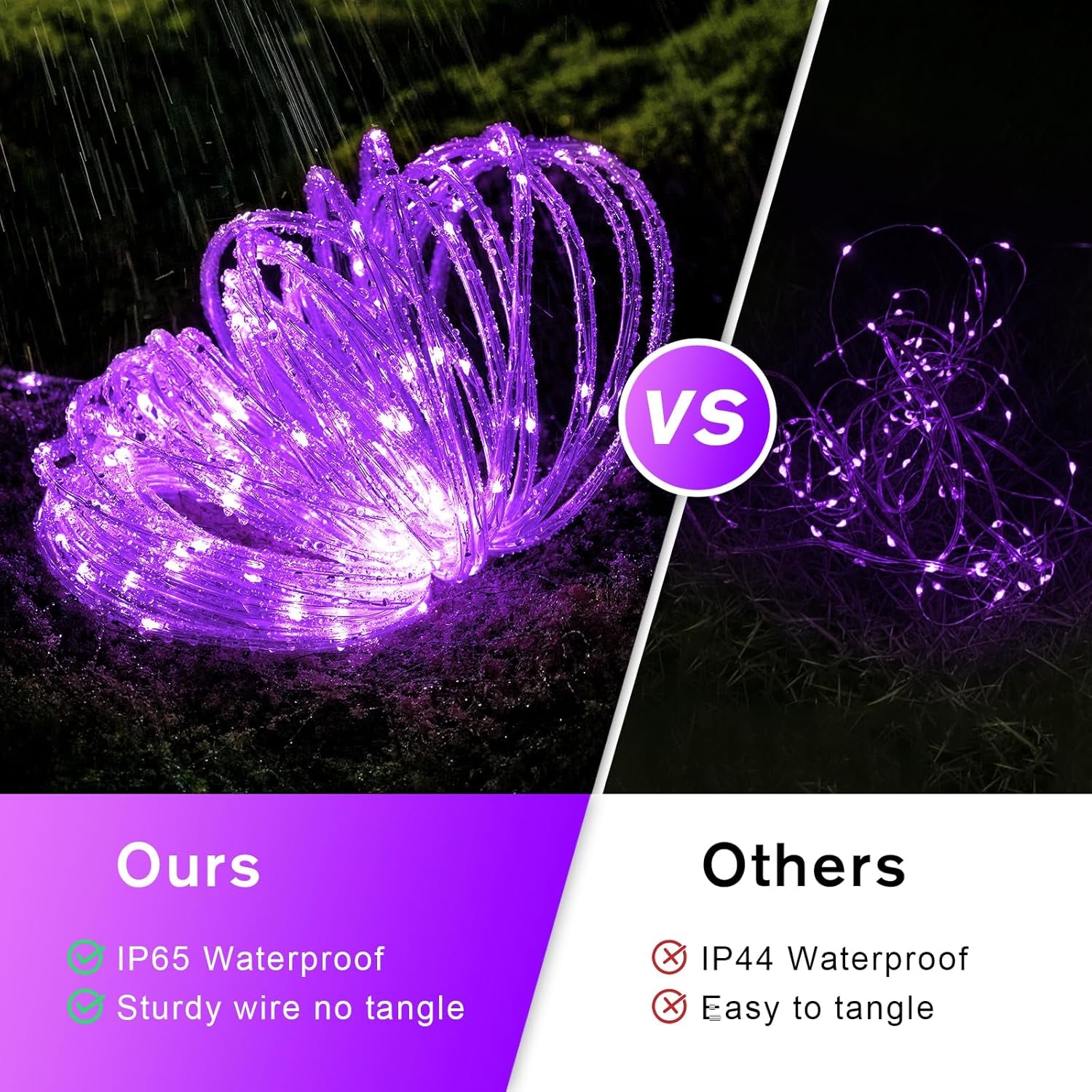 200 LED Purple Christmas Lights Plug In, 66 FT Indoor Outdoor Purple Rope Lights for outside Halloween Decorations Garden Patio Christmas Tree