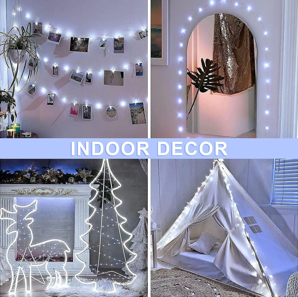 2 Pack White Fairy Lights Battery Operated, Total 200 LED 66Ft Twinkle Lights with Remote, 8 Mode White String Lights for Bedroom Ceiling Centerpiece Tree Indoor Outdoor Decor