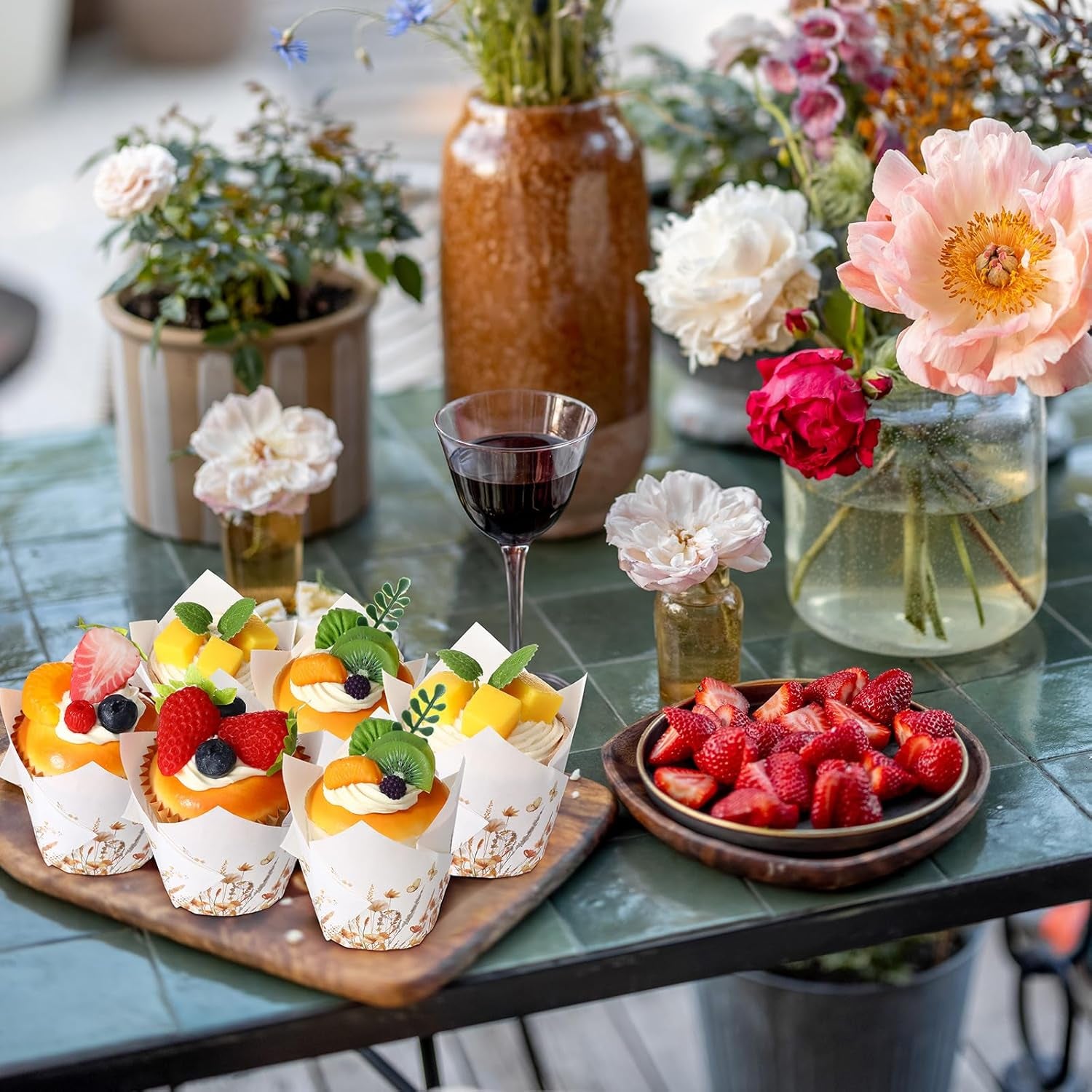 200 Pcs Fall Floral Tulip Cupcake Liners for Baking Autumn Wildflower Paper Muffin Baking Cups Flower Tulip Muffin Liners Wrappers for Thanksgiving Baby Shower Wedding Birthday Party Decor