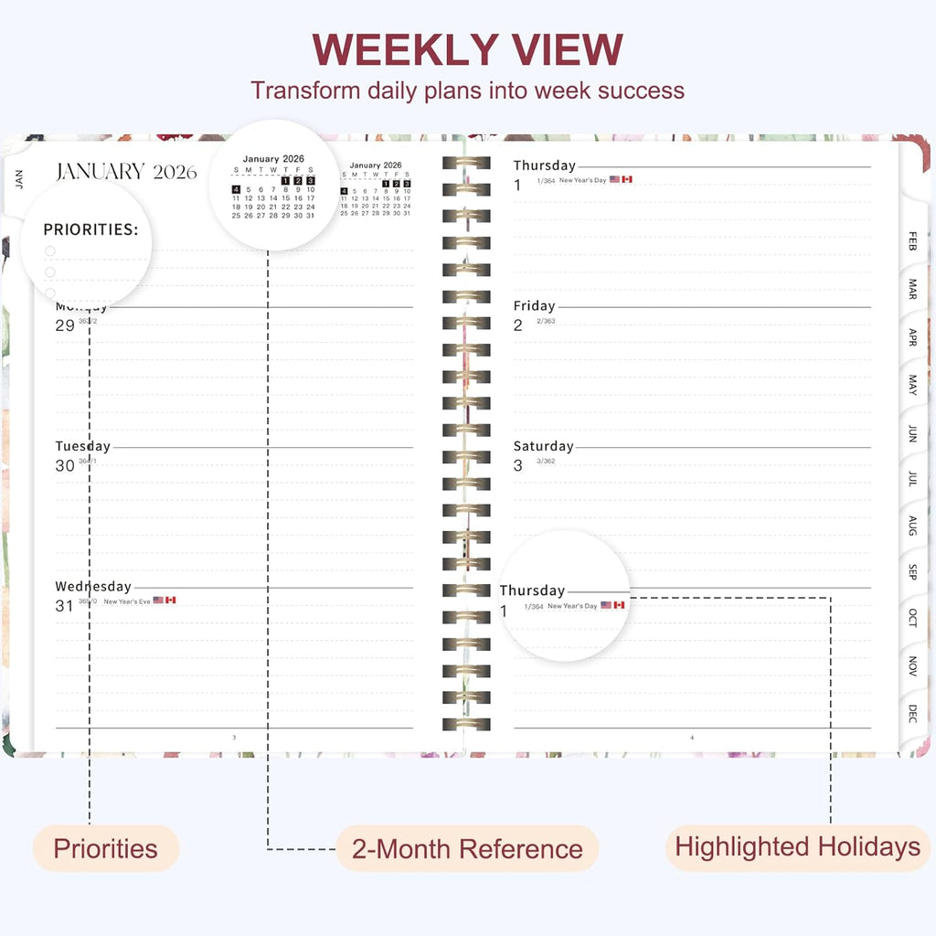 2026 Planner, Weekly and Monthly Calendar Planner Organizer, January-December, Academic Planning Agenda Book, Office School Home Suppiles for Women & Men, 6.3" × 8.5"