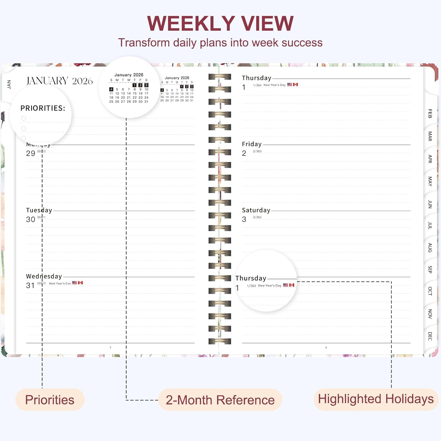 2026 Planner, Weekly and Monthly Calendar Planner Organizer, January-December, Academic Planning Agenda Book, Office School Home Suppiles for Women & Men, 6.3" × 8.5"