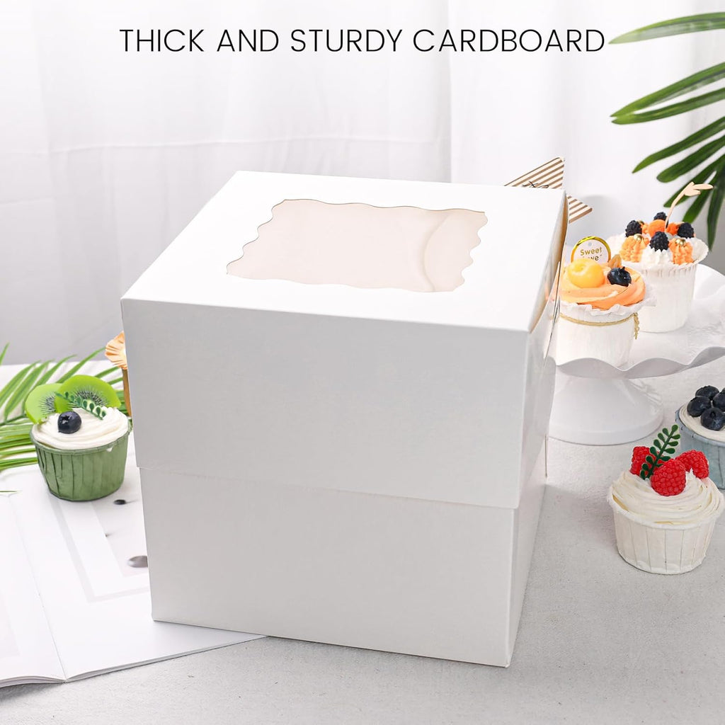 2PCS Cake Boxes with Window, 8 X 8 X 8 Inches White Bakery Boxes Square Cardboard Cake Containers for Birthday Party Wedding…