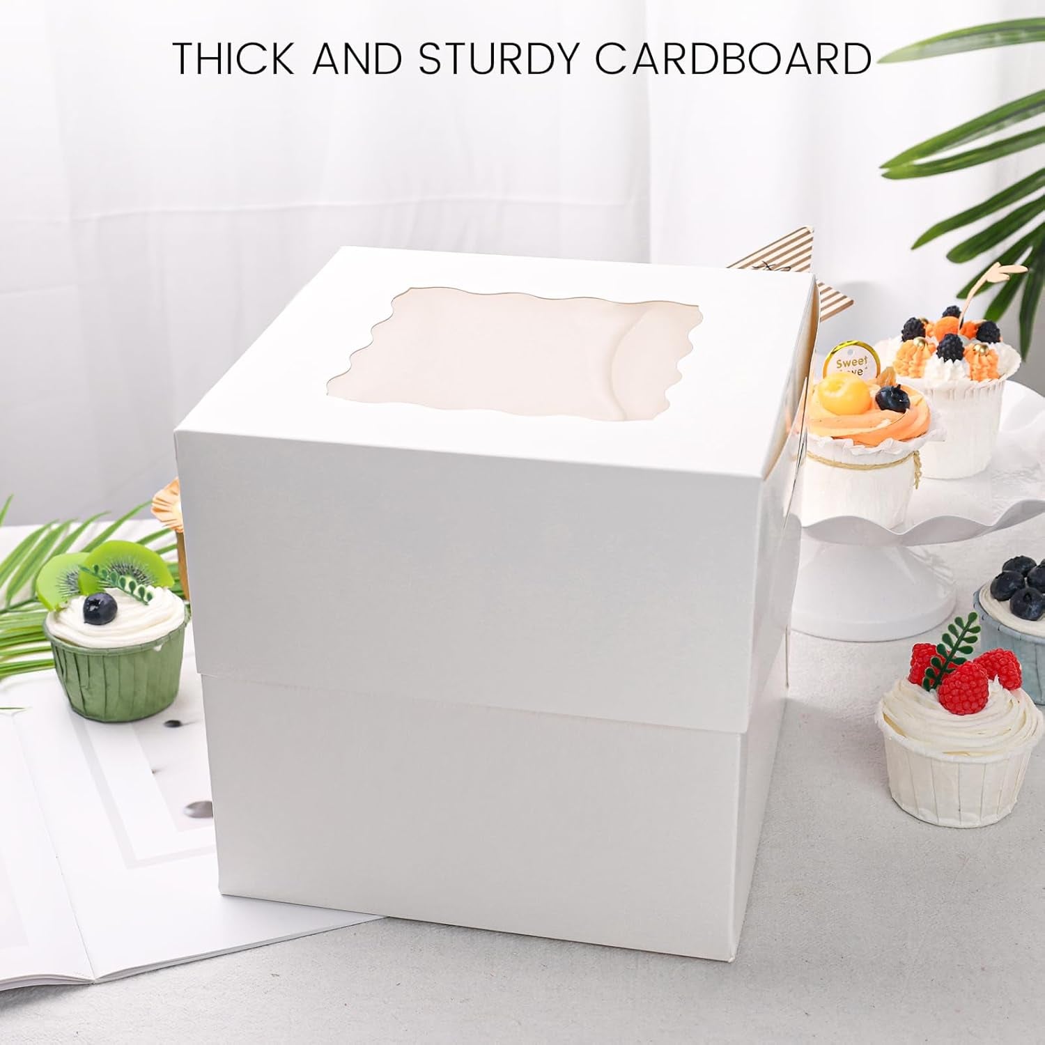 2PCS Cake Boxes with Window, 8 X 8 X 8 Inches White Bakery Boxes Square Cardboard Cake Containers for Birthday Party Wedding…