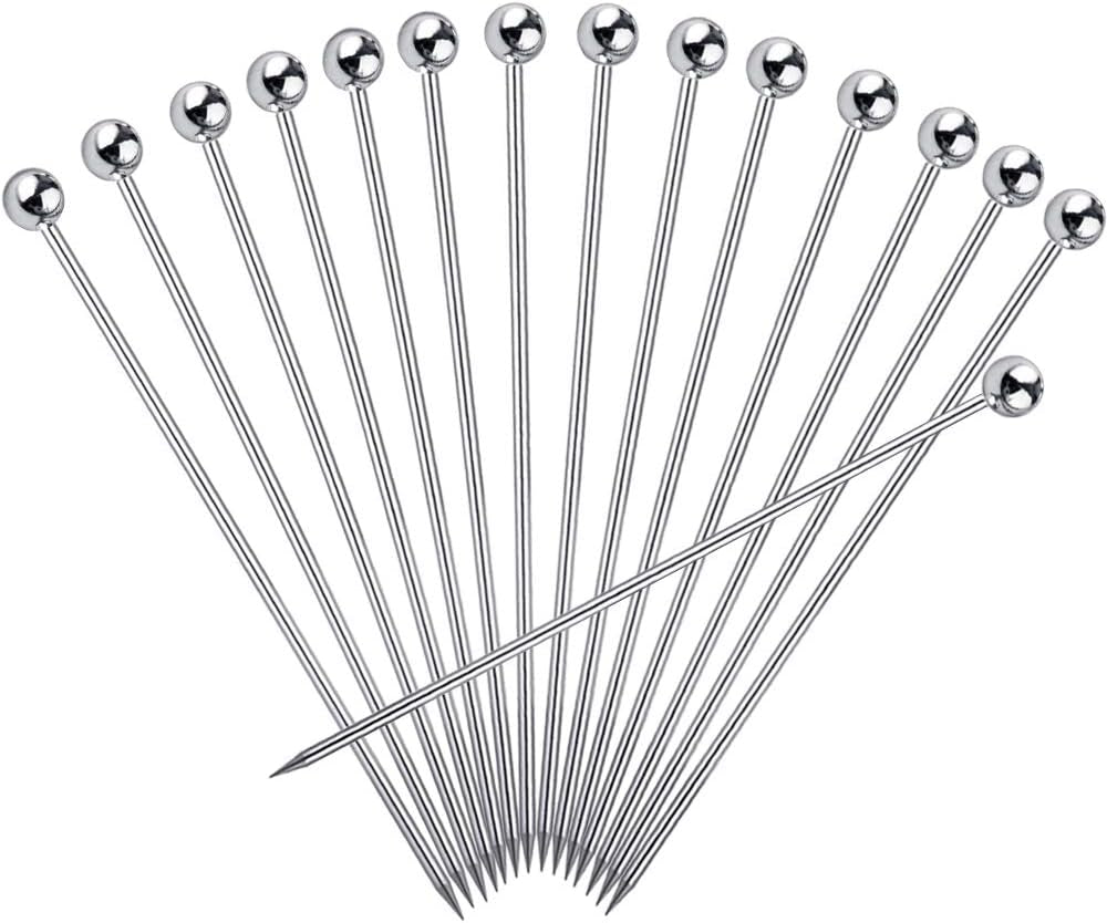 15PCS Cocktail Picks for Drinks, Stainless Steel Cocktail Toothpicks, Reusable Cocktail Skewers, Garnish Picks Bloody Mary Skewers, Metal Martini Picks for Olives Appetizers Fruit (4.3 Inch)
