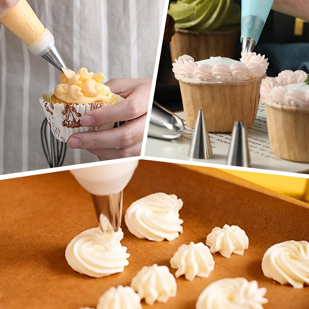 200 Pcs 12 Inch Piping Bags & 24 Tips Set, Cake Decorating Kit with Frosting Tips | Anti-Burst Pastry Bag, Scrapers & Couplers for Baking, Cupcakes, Cookies‌