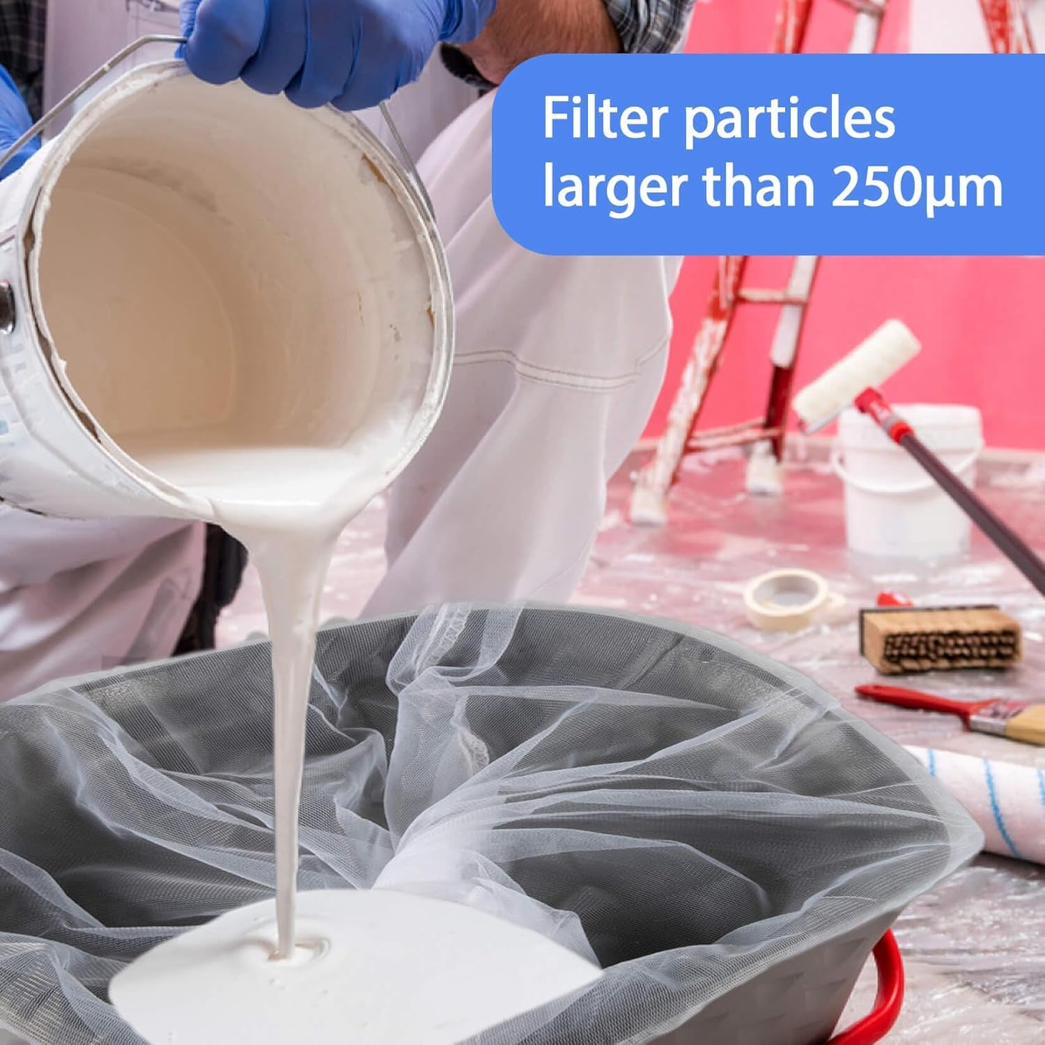 10PCS Paint Strainer Bag - 5 Gallon Paint Filter Strainer Bucket with Elastic Drawstring Top Opening Nylon Mesh Filter White Fine Mesh Bag for Gardening