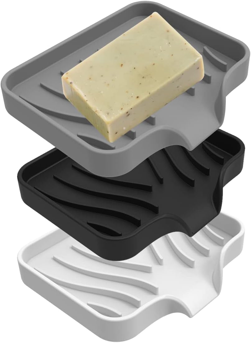 3 Pack Bar Soap Holder, Soap Dish for Shower, Easy to Clean, Soft Silicone Soap Holder, Self Draining Waterfall Soap Holder/Tray/Saver for Bathroom, Kitchen, Bathtub, Keep Soap Dry, Extend Soap Life