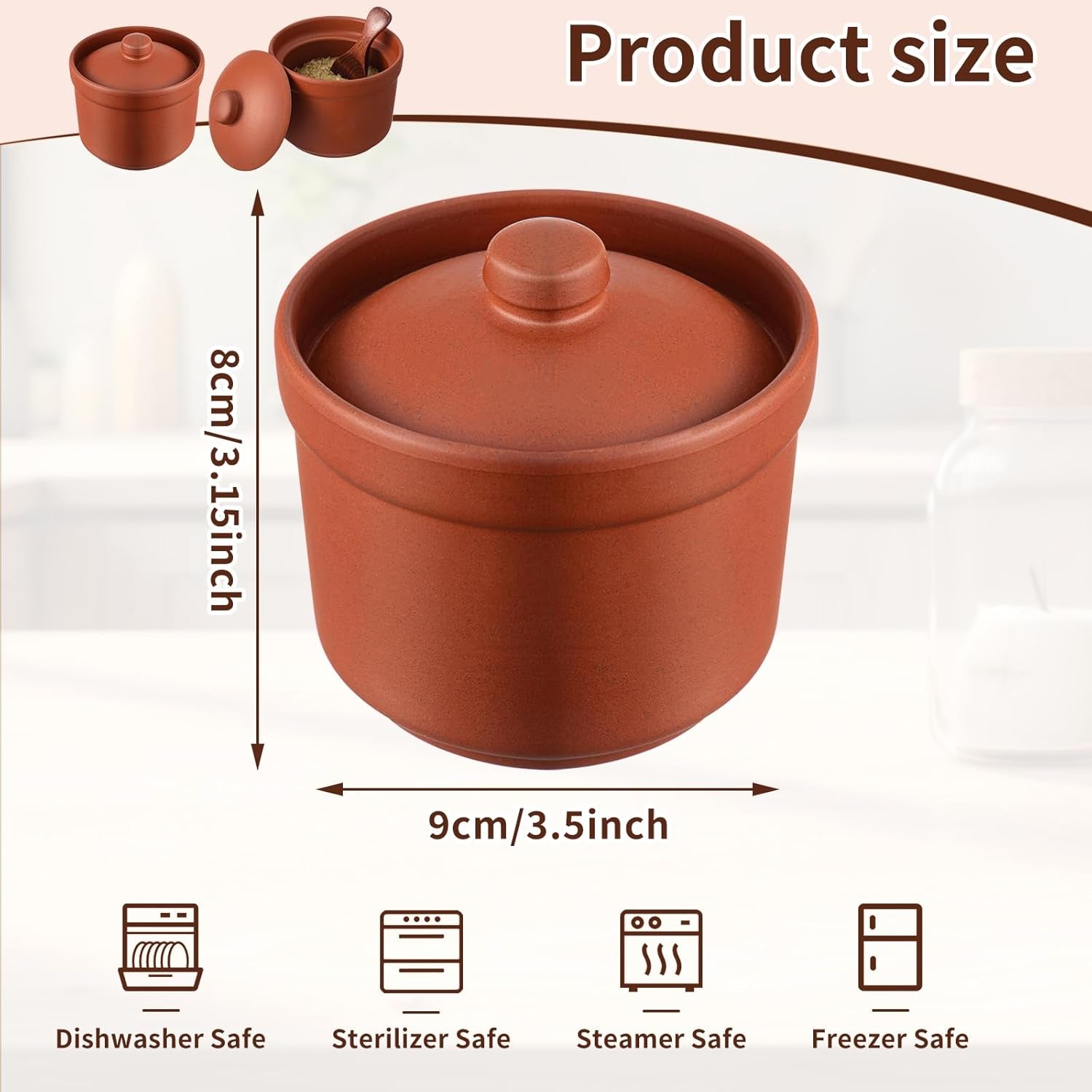 2 Set Salt Cellar with Lid and Wooden Spoon, 4 Handcrafted Pepper Herbs Box Heavyweight Spices Jar Salt Holder Pot Housewarming Gift for Counter, Kosher, Sea, Sugar, Keeps Spices Dry