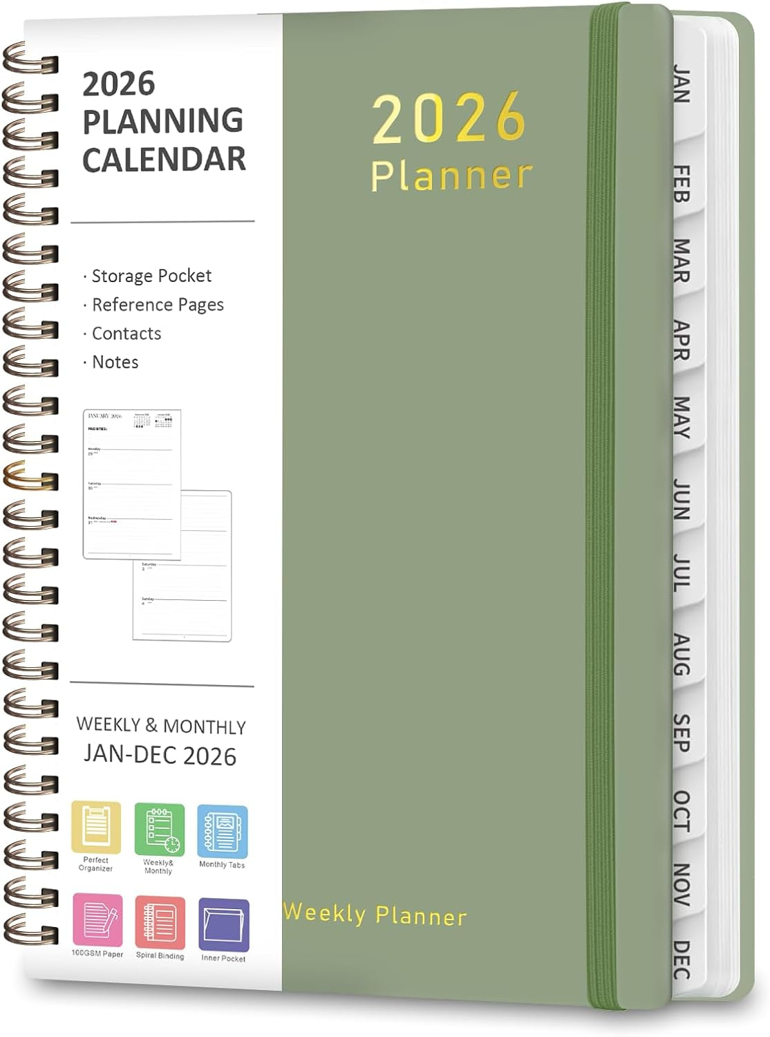 2026 Planner, Weekly and Monthly Calendar Academic Planner, Jan 2026 - Dec 2026, Planning Agenda Book for Desk Accessories and School Supplies - A5 (6.3'' X 8.5'')
