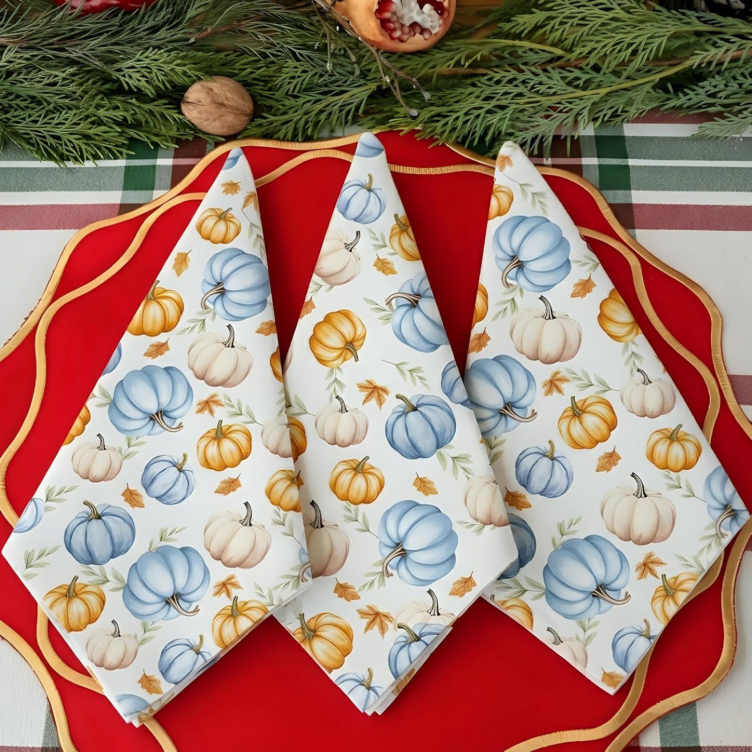 12 Pcs Fall Thanksgiving Cloth Napkins 19 X 19 Inch Happy Fall Party Decoration Autumn Dinner Washable Fabric Napkins Gifts(Thanksgiving Colorful)