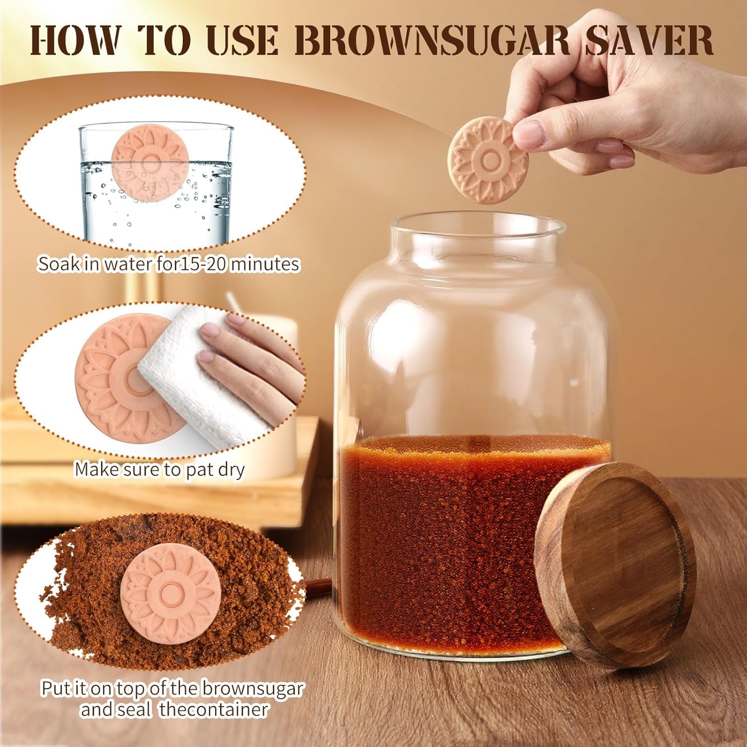 1800Ml 60.8Oz Large Brown Sugar Keeper Container Glass Sugar Jar with Lid and Spoon Airtight Food Storage Glass Bottle with 2 Terracotta Brown Sugars Saver for Kitchen Store Coffee Tea Flour