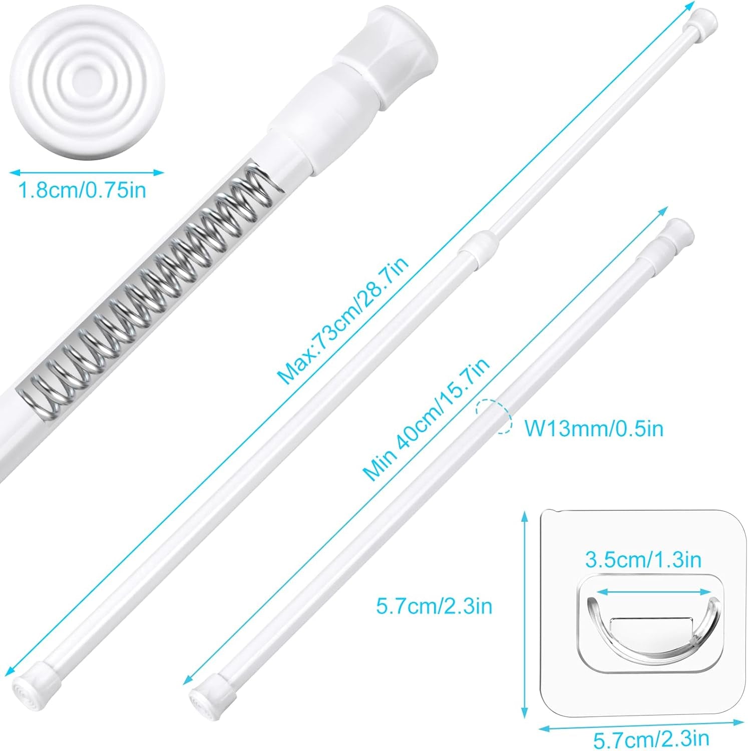 3 Pack Tension Rods 18-28 Inch with 6 Pack Pole Sockets, Tension Curtain Rod Adjustable No Drilling, Small Curtain Rod Adjustable, Curtain Tension Rod for Windows, Cupboard, and Wardrobe