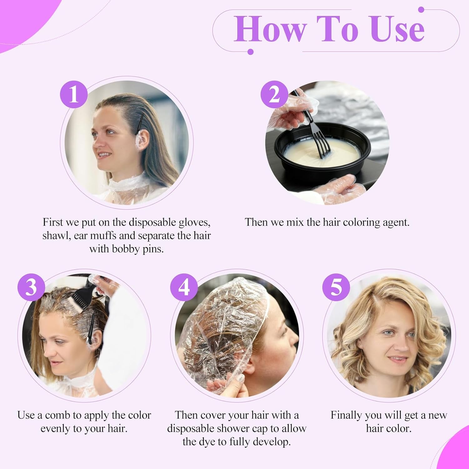 19PCS Hair Dye Kit, Hair Coloring Products with Hair Dye Brush, Collapsible Bowl, Clips, Ear Muffs, Disposable Gloves, Scarf, Shower Cap