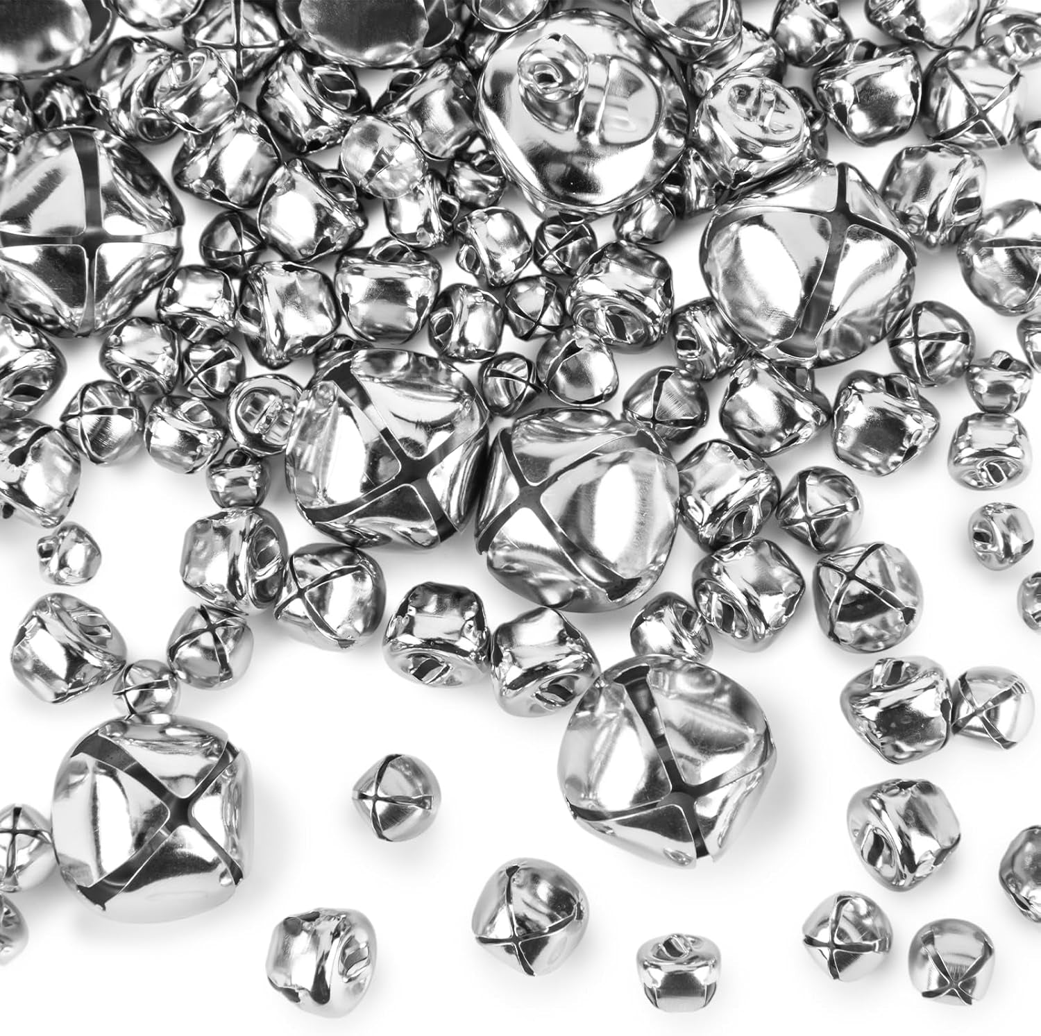 250PCS Jingle Bells Bulk, Assorted Sizes Craft Bells for Crafts DIY Projects Home Decor, Silver