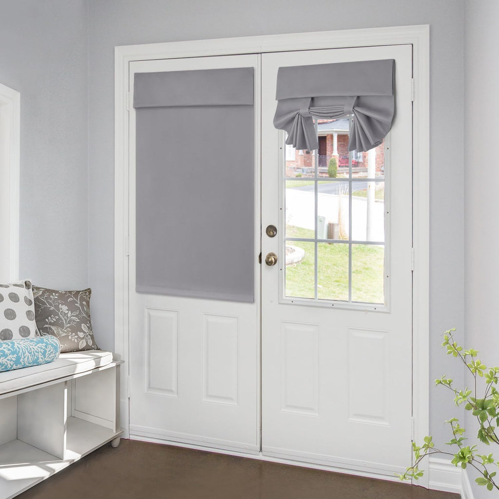 100% Blackout French Door Curtains, Privacy Door Curtains for Window, 26 X 40 Inch Room Darkening Blinds, Thermal Insulated Window Shades for Bedroom, 1 Panel, Light Grey