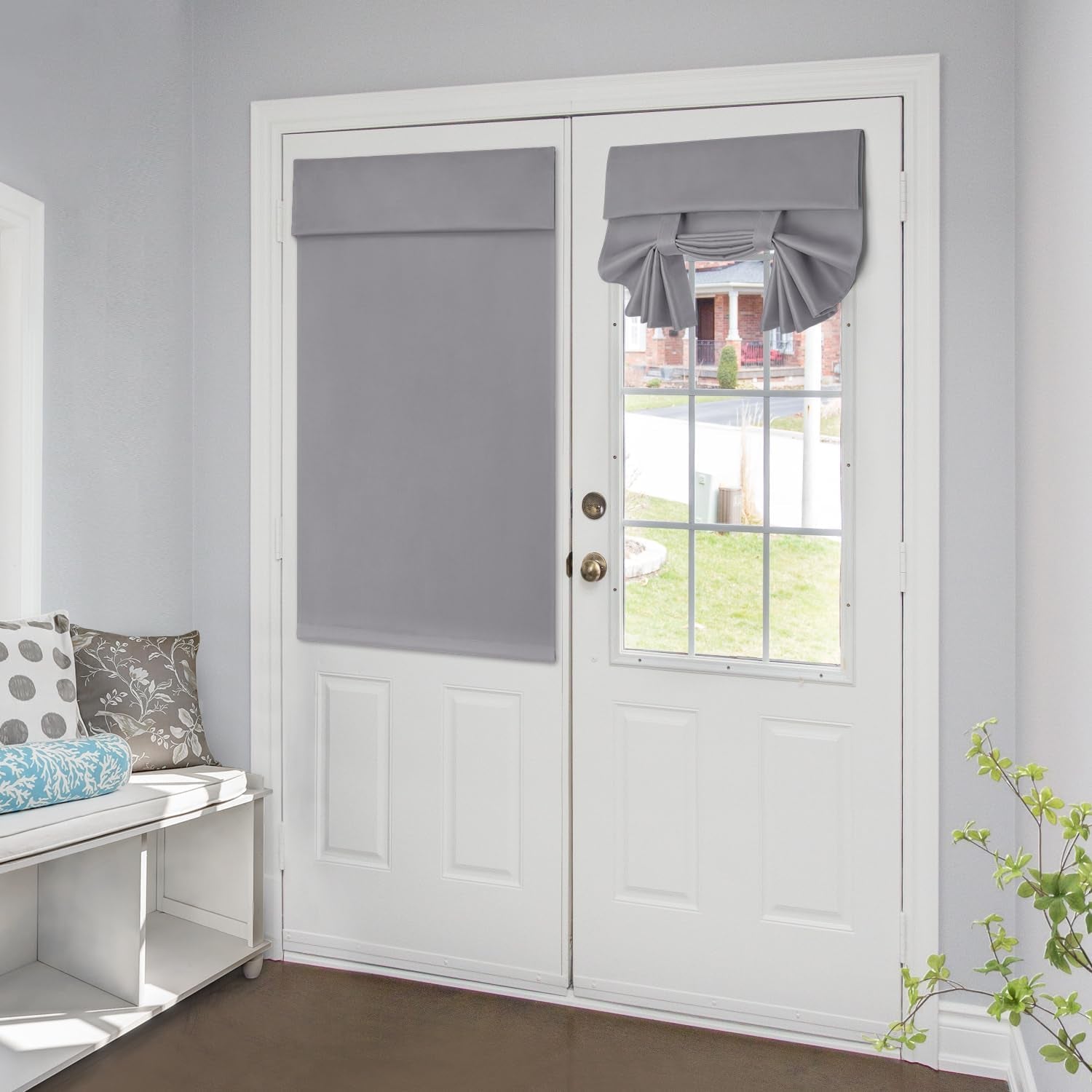 100% Blackout French Door Curtains, Privacy Door Curtains for Window, 26 X 40 Inch Room Darkening Blinds, Thermal Insulated Window Shades for Bedroom, 1 Panel, Light Grey