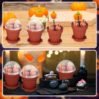 24 Pack Halloween Flowerpot Dessert Cup with Lids and Shovel Spoon Bottom Tray Halloween Cake Decoration Mold Small Flowerpot Cups Dessert Ice Cream Holder for Party DIY Supplies(Pumkin)