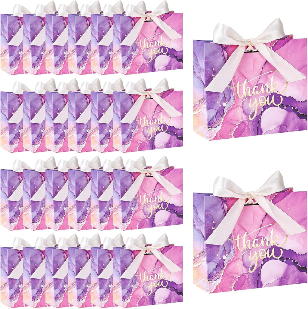 24PCS Thank You Gift Bags, 4.5X3.9X1.8Inches Mini Party Favor Bags Purple Treat Boxes with Bow Ribbon for Wedding Bridal Baby Shower Birthday Party