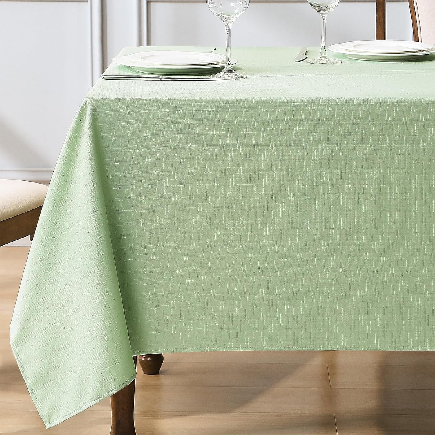 1 Pack 52 * 70Inch Rectangle Tablecloth Linen Textured, Waterproof and Stain Resistant Table Cloth Dining Table Cover for Kitchen Dinning Party Banquet Tabletop Decoration(Sage Green)
