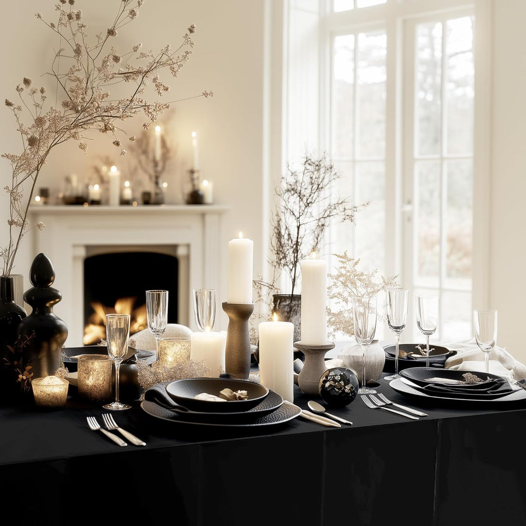 1 Piece Black Foil Tablecloth 54 * 72Inch Birthday Graduation Halloween Party Table Cloths Plastic Waterproof Disposable Table Cover for Halloween Neon Anniversary Party Supplies