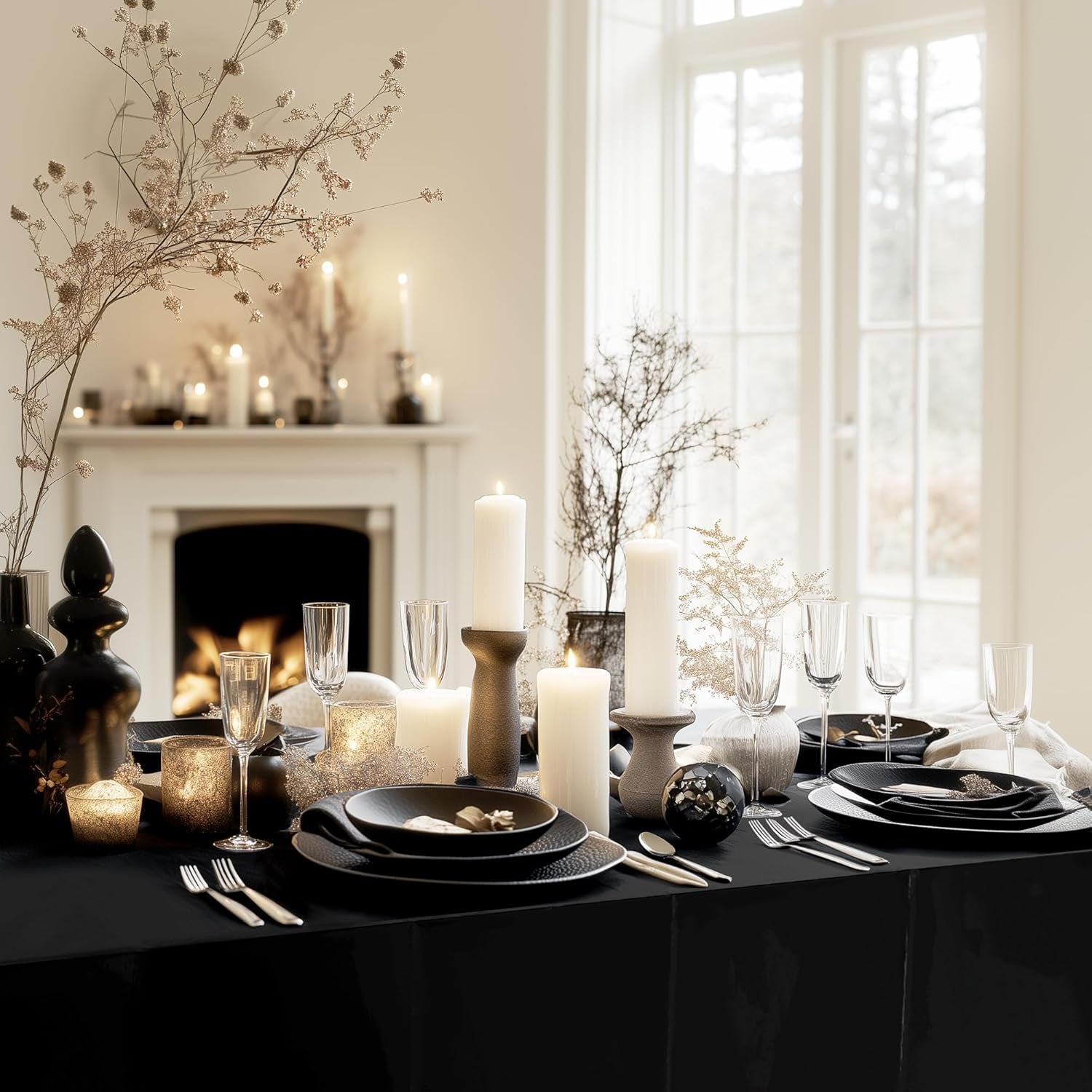 1 Piece Black Foil Tablecloth 54 * 72Inch Birthday Graduation Halloween Party Table Cloths Plastic Waterproof Disposable Table Cover for Halloween Neon Anniversary Party Supplies