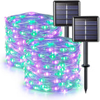 2 Pack Purple and Green Halloween Lights, Each 33FT 100 LED Solar Halloween Lights Outdoor, Waterproof Solar Fairy Light for outside Patio Yard Tree Decorations