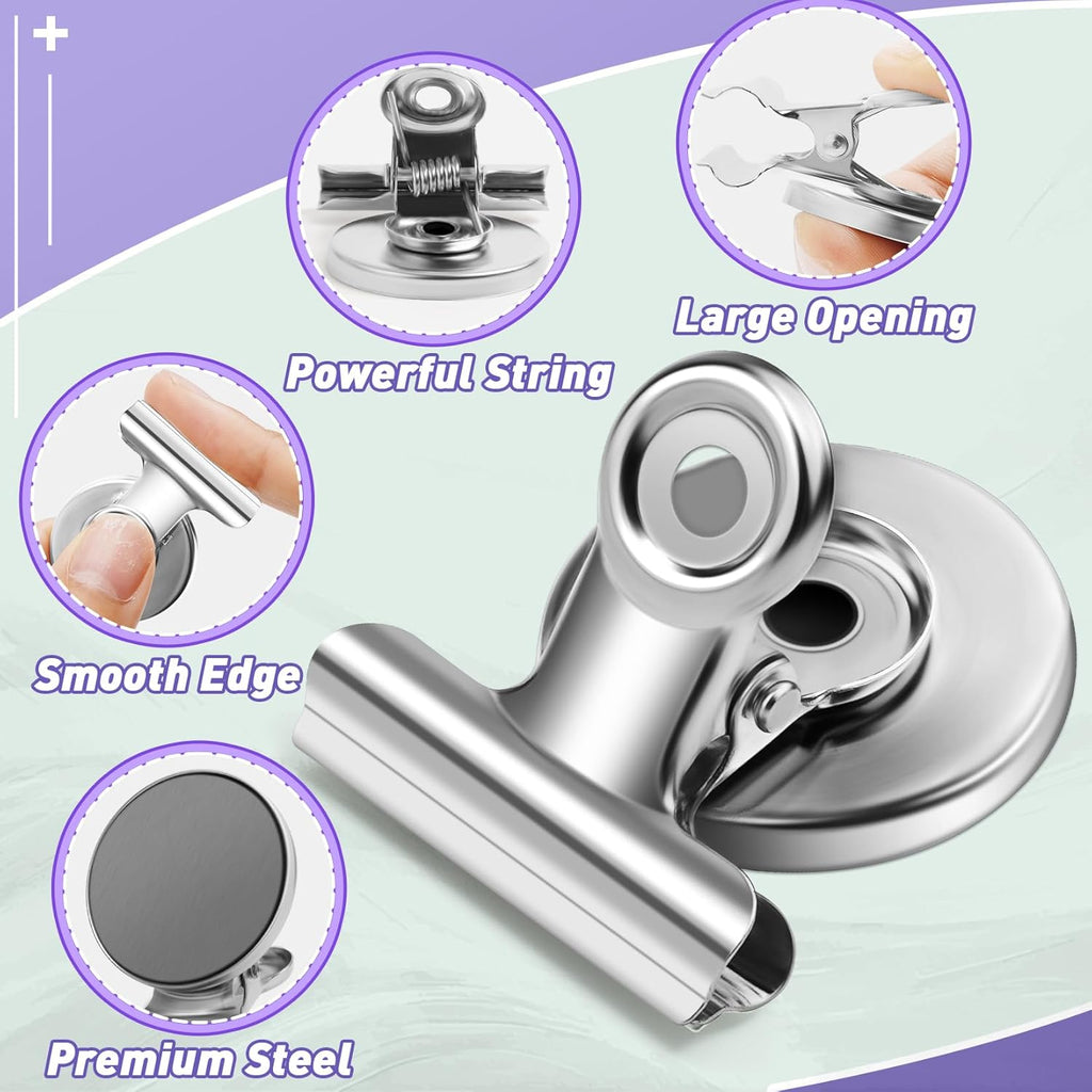 24 Pack Strong Magnetic Clips, Fridge Magnets Refrigerator Magnet, Whiteboard Magnets Heavy Duty Magnet Clips for Home, Office, Classroom, Locker, Cruise (Silver)