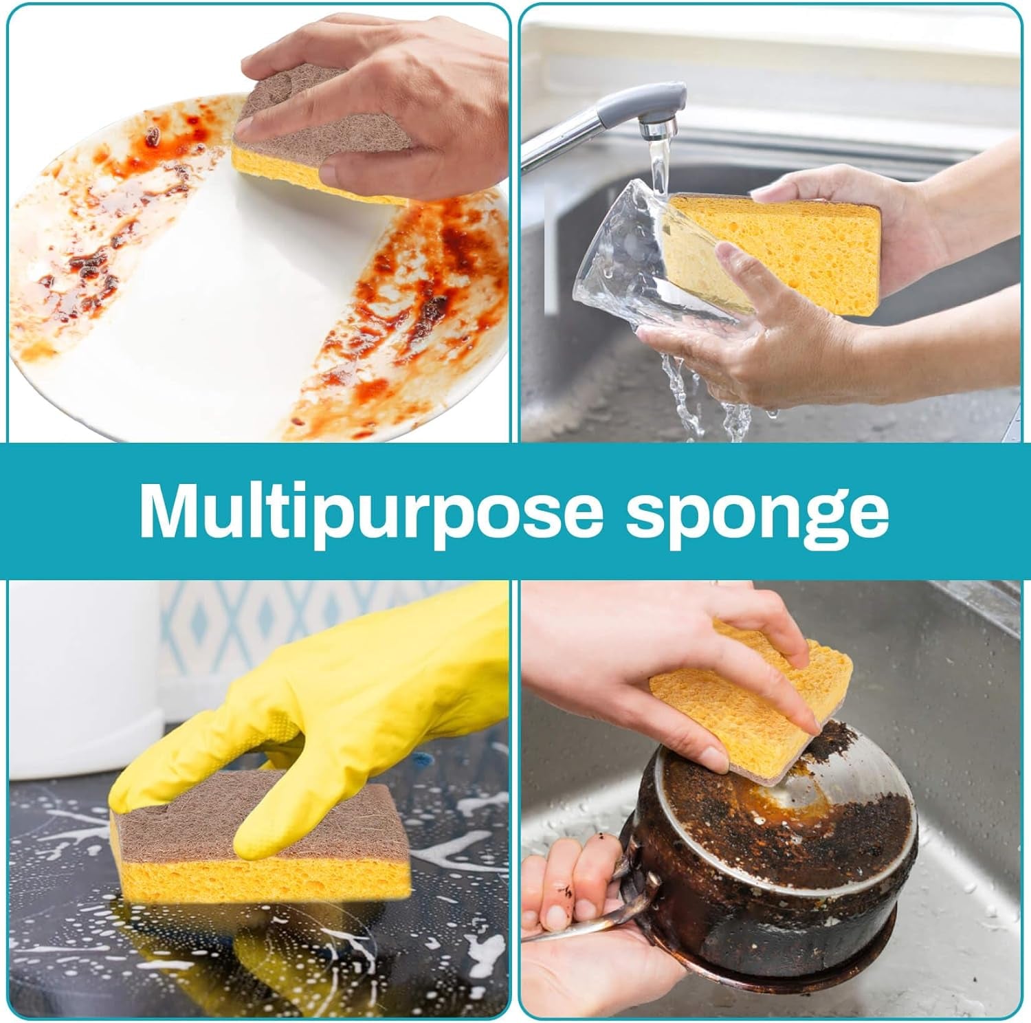 10PCS Natural Sponges for Dishes - Biodegradable Sponges Kitchen Eco Friendly Dish Sponge Non-Scratch Sponges for Cleaning Kitchen