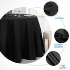 1 Pack 120Inch round Tablecloth Polyester Table Cloth, Stain Resistant and Wrinkle Polyester Dining Table Cover for Kitchen Dinning Party Wedding Rectangular Tabletop Buffet Decoration(Black)